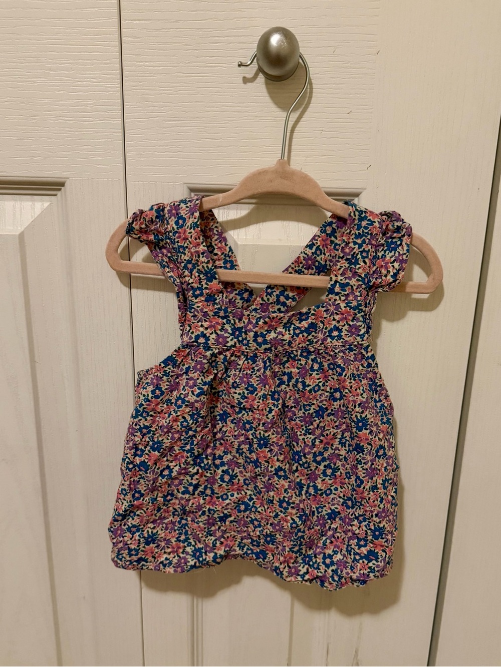 Zara Girls Floral Ruffle Shoulder Top - Blue, Pink & Cream